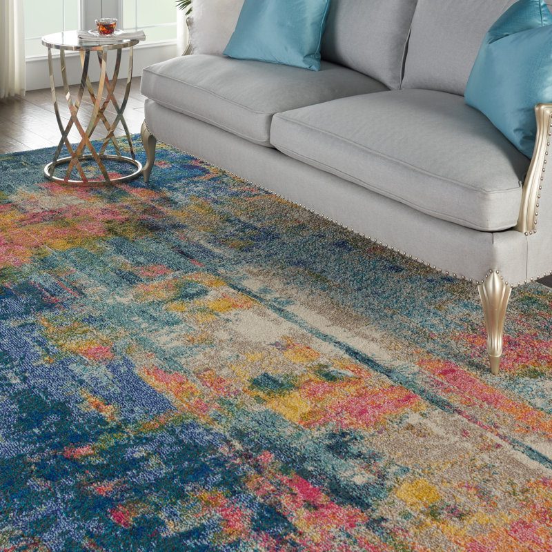 Ivy Bronx Velva Performance Blue/Yellow/Pink Rug & Reviews Wayfair